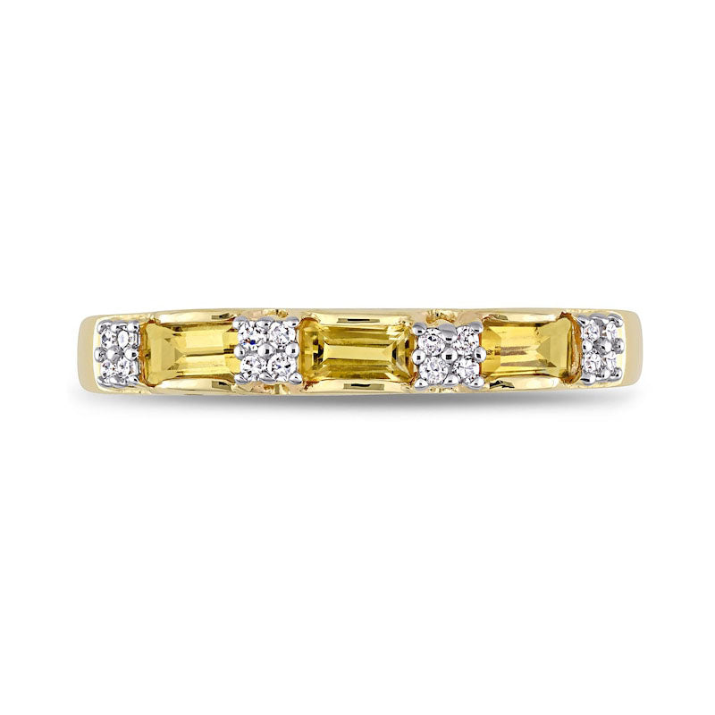 Baguette Citrine and 0.07 CT. T.W. Natural Diamond Quad Alternating Ring in Solid 10K Yellow Gold