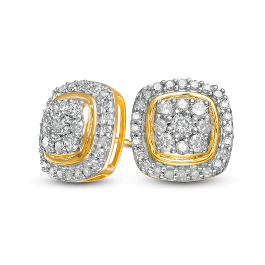 1 CT. T.W. Composite Diamond Cushion Frame Stud Earrings in 10K Gold