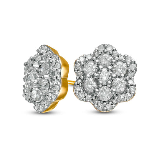 1 CT. T.W. Composite Diamond Flower Frame Stud Earrings in 10K Gold