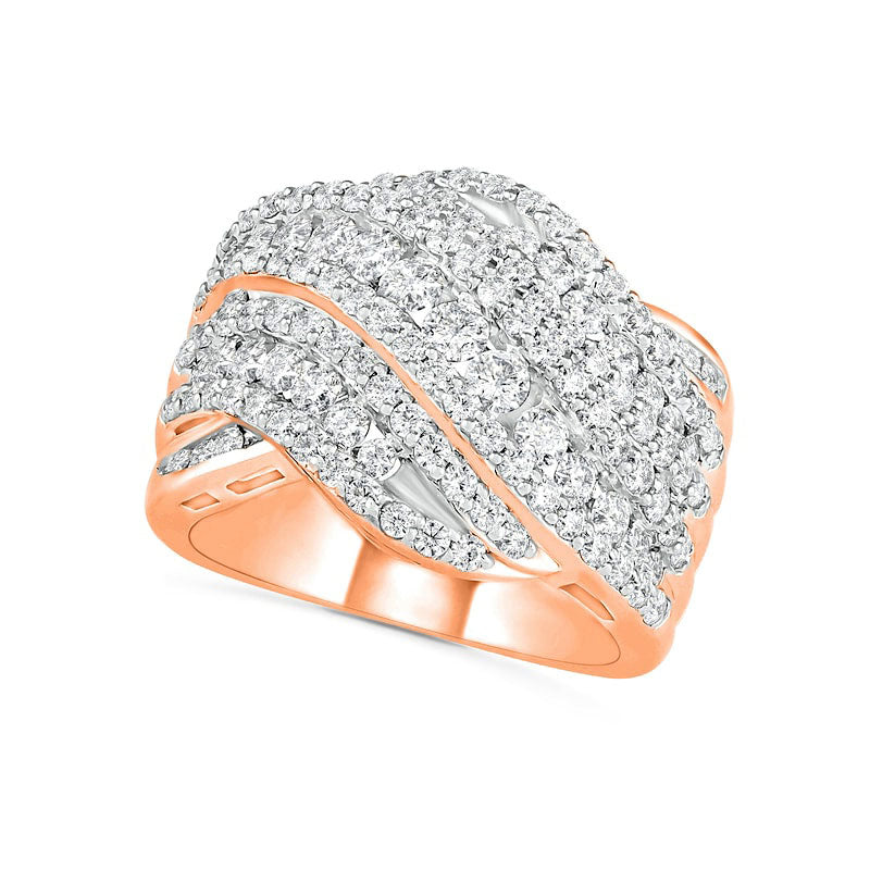 2.0 CT. T.W. Natural Diamond Multi-Row Crossover Ring in Solid 10K Rose Gold