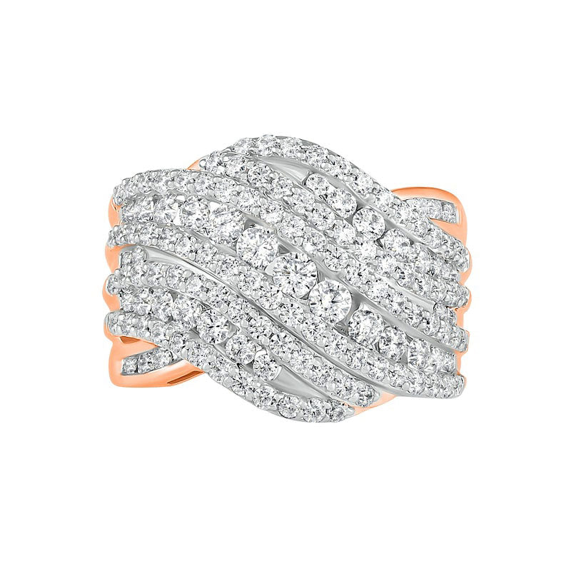 2.0 CT. T.W. Natural Diamond Multi-Row Crossover Ring in Solid 10K Rose Gold