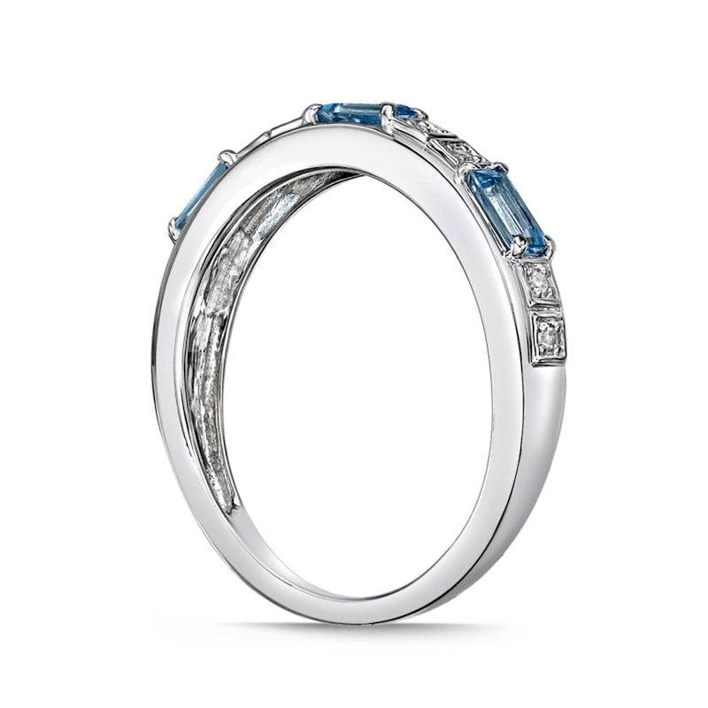 Baguette Swiss Blue and White Topaz Duo Alternating Three Stone Band in Sterling Silver