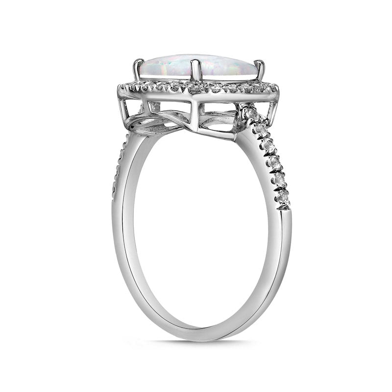 9.0mm Cushion-Cut Lab-Created Opal and White Sapphire Frame Ring in Sterling Silver