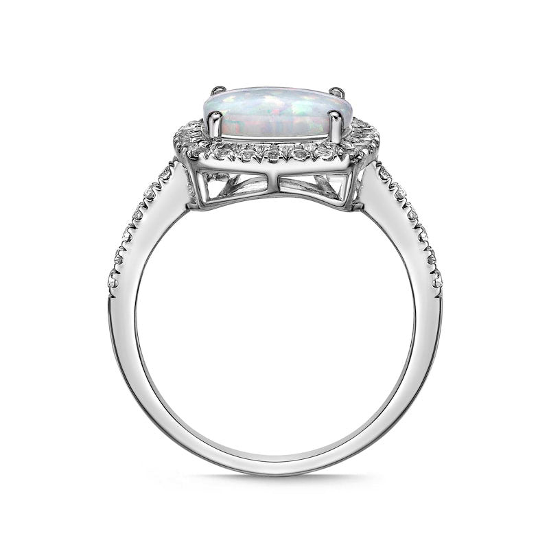 9.0mm Cushion-Cut Lab-Created Opal and White Sapphire Frame Ring in Sterling Silver