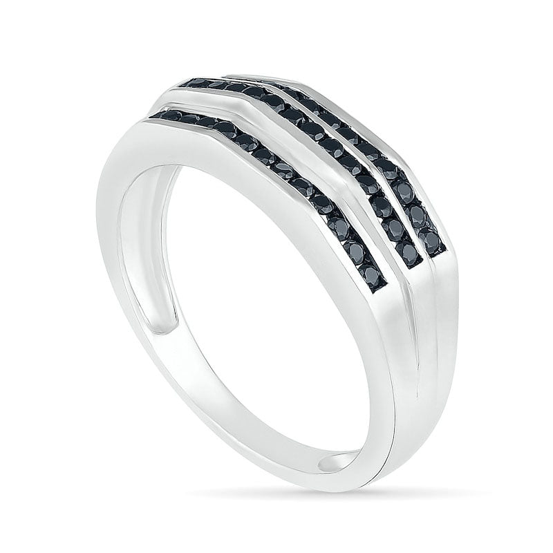 Men's 0.50 CT. T.W. Enhanced Black Natural Diamond Triple Row Wedding Band in Solid 10K White Gold