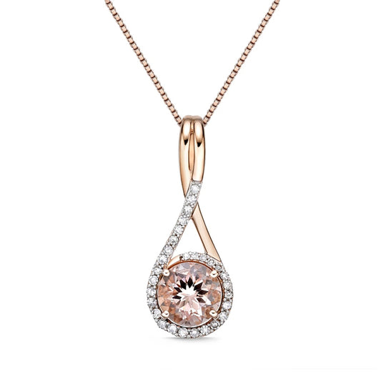 7.0mm Morganite and 0.17 CT. T.W. Natural Diamond Loop Frame Twisted Teardrop Pendant in 10K Rose Gold