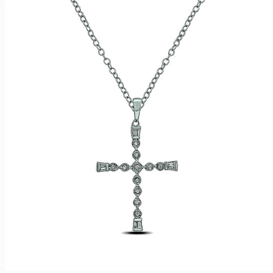 0.1 CT. T.W. Natural Diamond Antique Vintage-Style Cross Pendant in Sterling Silver