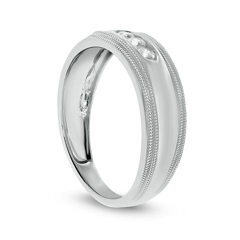 Men's 0.20 CT. T.W. Natural Diamond Three Stone Milgrain Wedding Band in Solid 10K White Gold