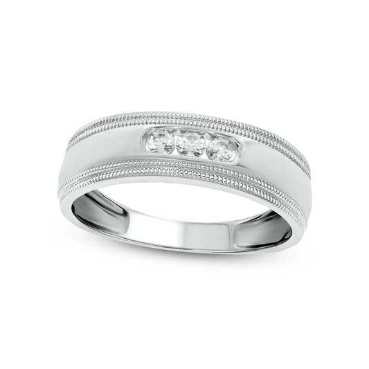 Men's 0.20 CT. T.W. Natural Diamond Three Stone Milgrain Wedding Band in Solid 14K White Gold