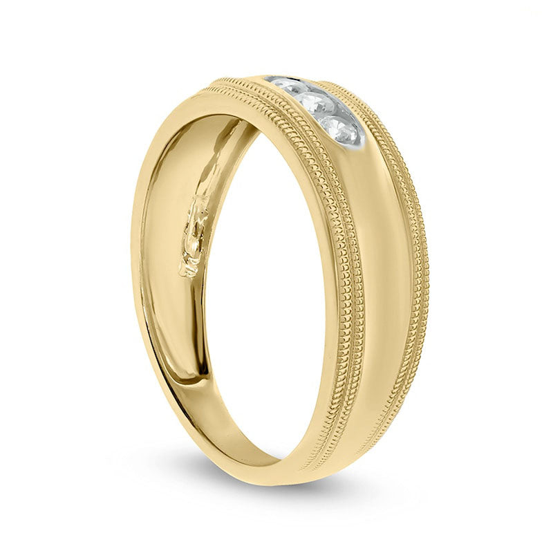 Men's 0.20 CT. T.W. Natural Diamond Three Stone Milgrain Wedding Band in Solid 14K Gold