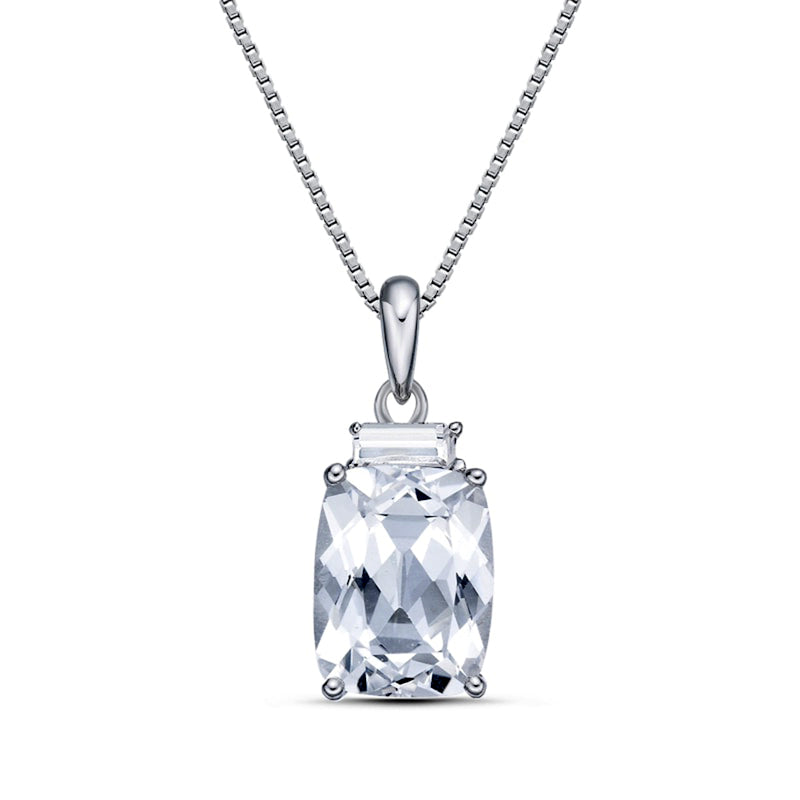 Cushion-Cut and Baguette White Lab-Created Sapphire Drop Pendant in Sterling Silver