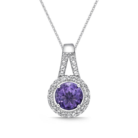 6.0mm Amethyst and White Topaz Frame Teardrop Pendant in Sterling Silver