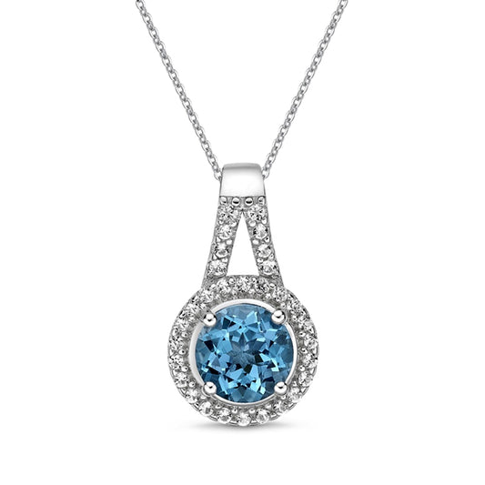 6.0mm Blue and White Topaz Frame Teardrop Pendant in Sterling Silver