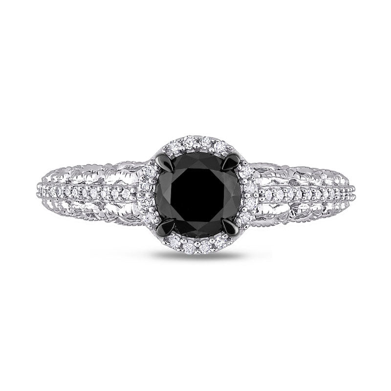 1.13 CT. T.W. Enhanced Black and White Natural Diamond Frame Antique Vintage-Style Engagement Ring in Solid 10K White Gold