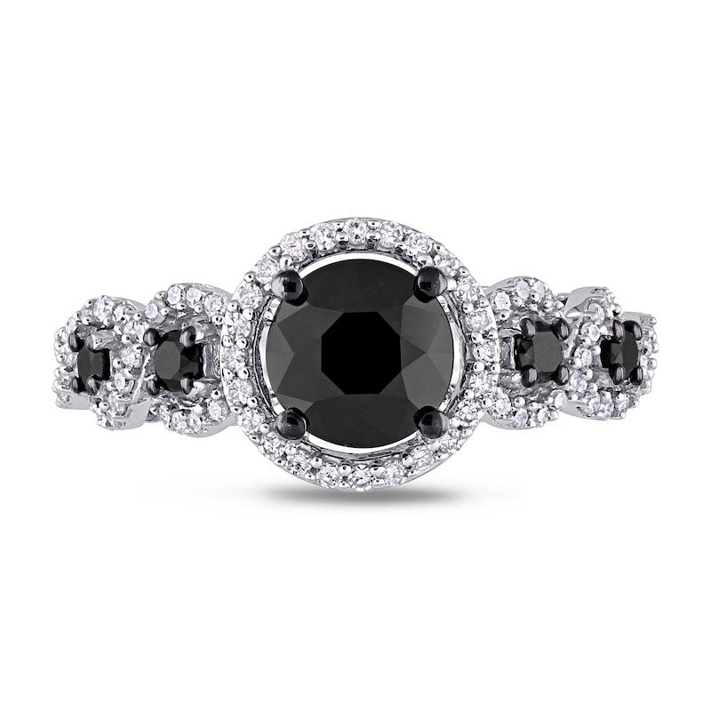 2.0 CT. T.W. Enhanced Black and White Natural Diamond Frame Five Stone Engagement Ring in Solid 10K White Gold