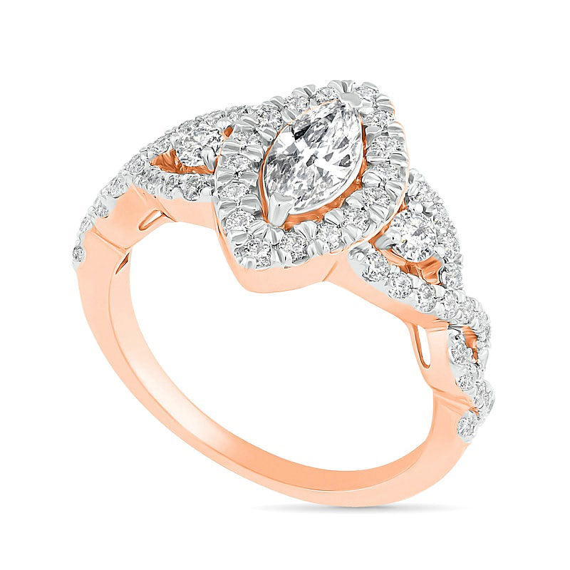 1.5 CT. T.W. Marquise Natural Diamond Frame Antique Vintage-Style Bridal Engagement Ring Set in Solid 10K Rose Gold