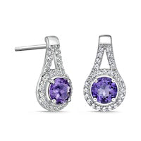 5.0mm Amethyst and White Topaz Frame Teardrop Earrings in Sterling Silver