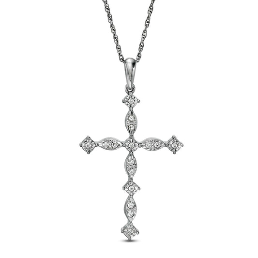 0.1 CT. T.W. Natural Diamond Art Deco Cross Pendant in Sterling Silver