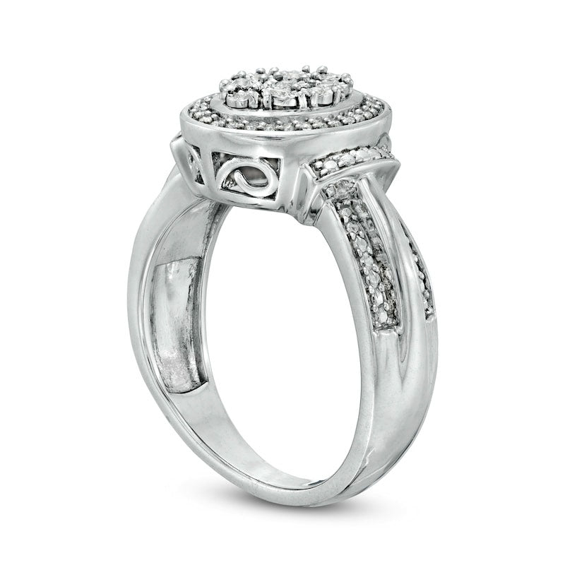 0.13 CT. T.W. Composite Oval Natural Diamond Frame Collar Promise Ring in Sterling Silver