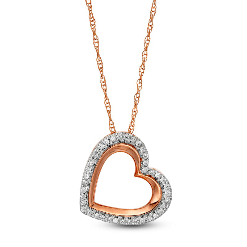 0.13 CT. T.W. Natural Diamond Edge Tilted Heart Pendant in 10K Rose Gold