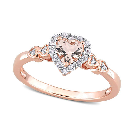 5.0mm Heart-Shaped Morganite, White Topaz and Natural Diamond Accent Frame Heart-Sides Ring in Sterling Silver with Rose Rhodium