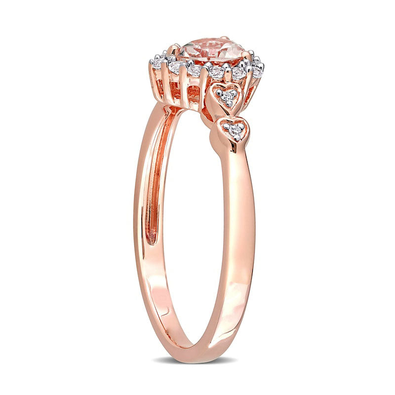 5.0mm Heart-Shaped Morganite, White Topaz and Natural Diamond Accent Frame Heart-Sides Ring in Sterling Silver with Rose Rhodium