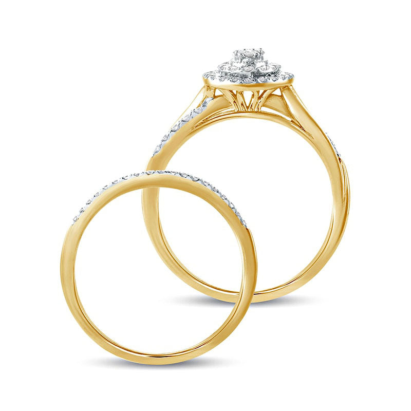 0.38 CT. T.W. Composite Natural Diamond Oval Double Frame Twist Shank Bridal Engagement Ring Set in Solid 10K Yellow Gold