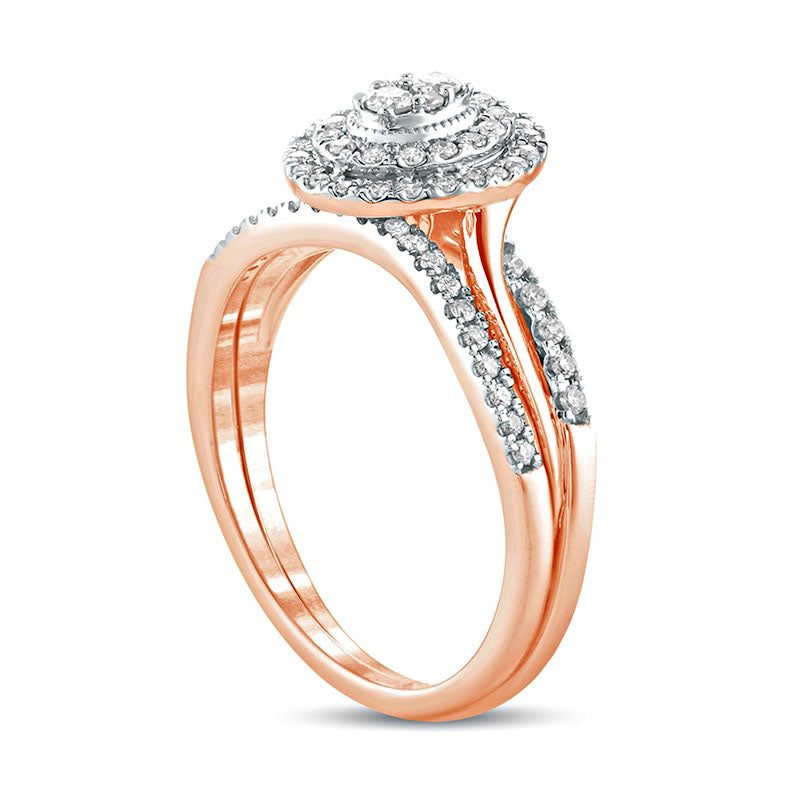 0.38 CT. T.W. Composite Oval Natural Diamond Frame Bridal Engagement Ring Set in Solid 10K Rose Gold