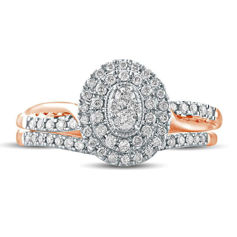 0.38 CT. T.W. Composite Oval Natural Diamond Frame Bridal Engagement Ring Set in Solid 10K Rose Gold