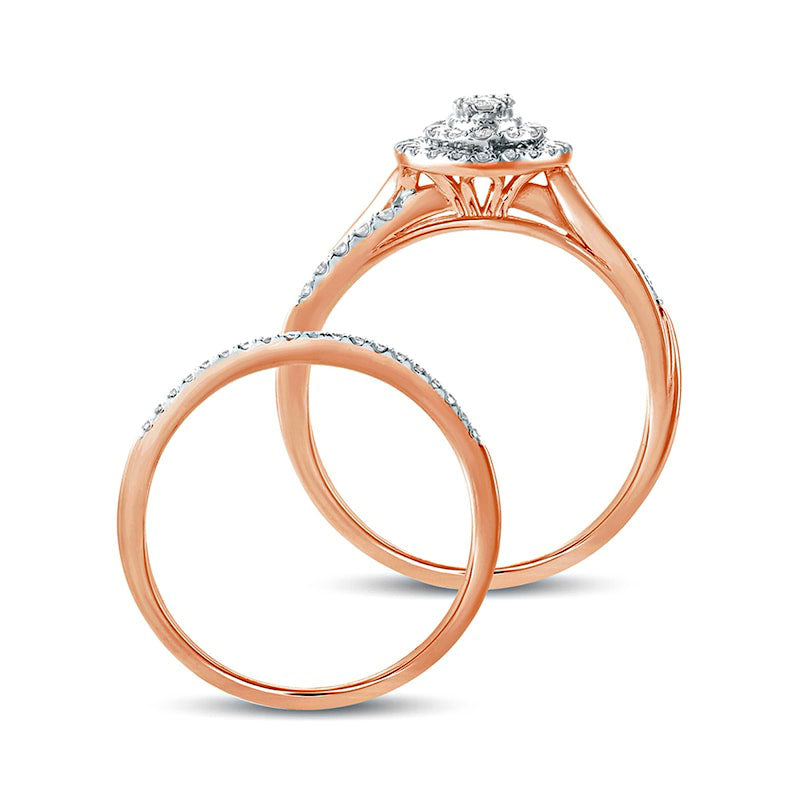 0.38 CT. T.W. Composite Oval Natural Diamond Frame Bridal Engagement Ring Set in Solid 10K Rose Gold