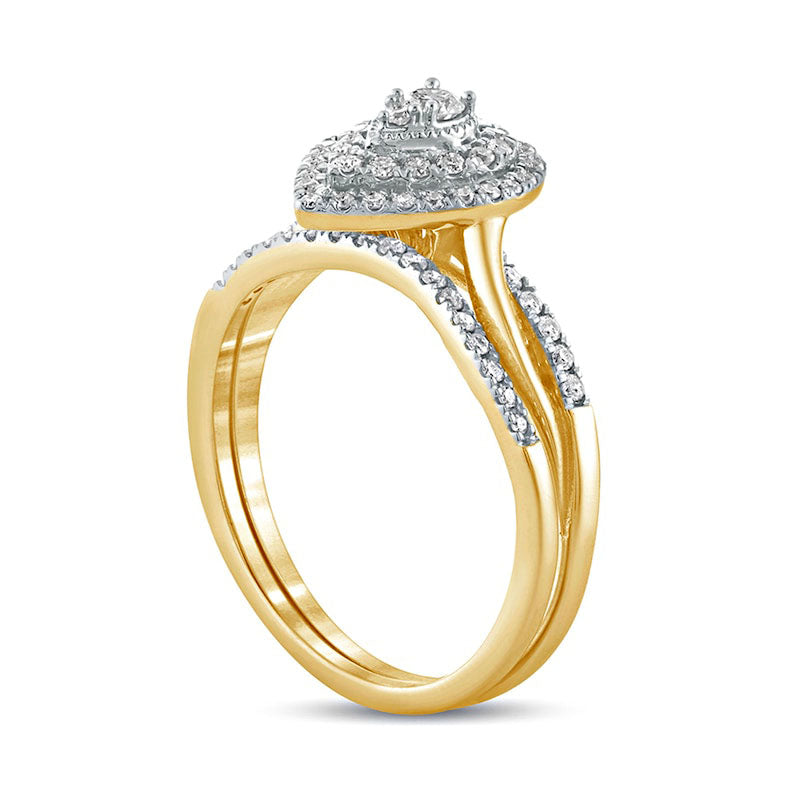 0.38 CT. T.W. Composite Natural Diamond Teardrop Frame Bridal Engagement Ring Set in Solid 10K Yellow Gold