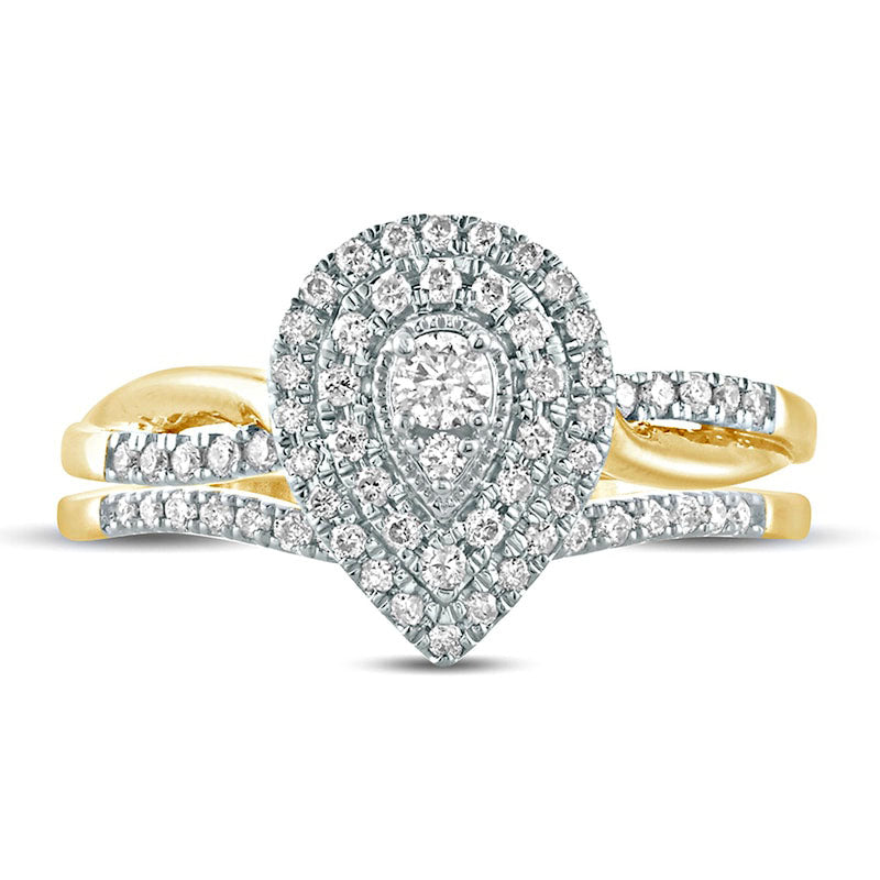 0.38 CT. T.W. Composite Natural Diamond Teardrop Frame Bridal Engagement Ring Set in Solid 10K Yellow Gold