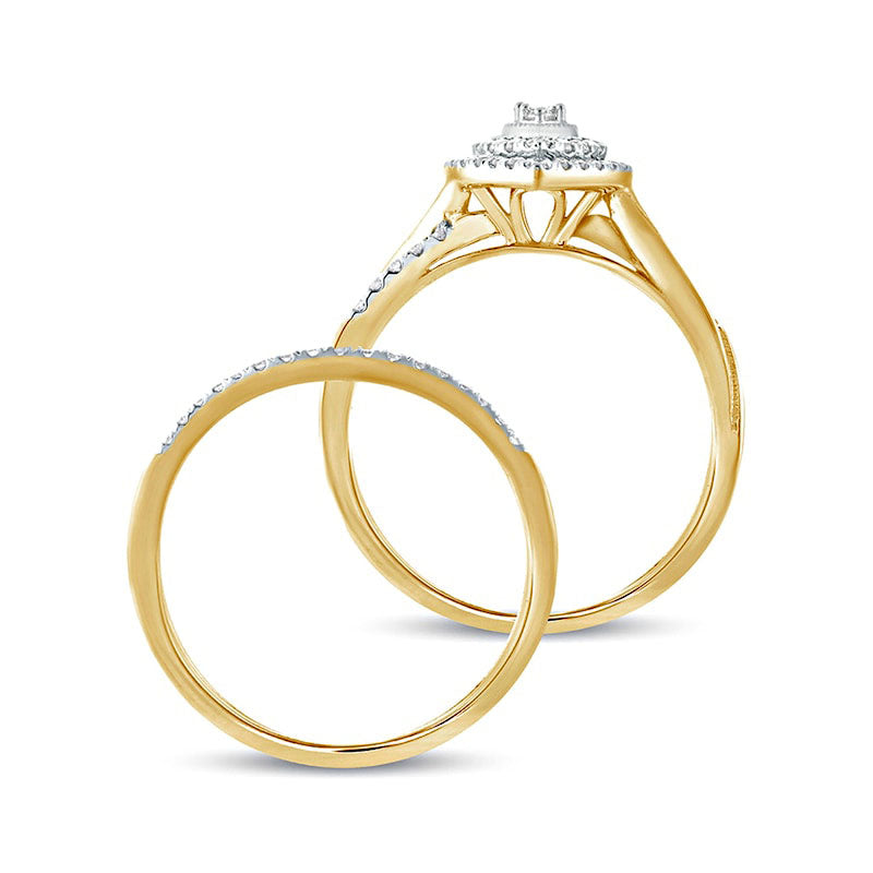 0.38 CT. T.W. Composite Natural Diamond Teardrop Frame Bridal Engagement Ring Set in Solid 10K Yellow Gold