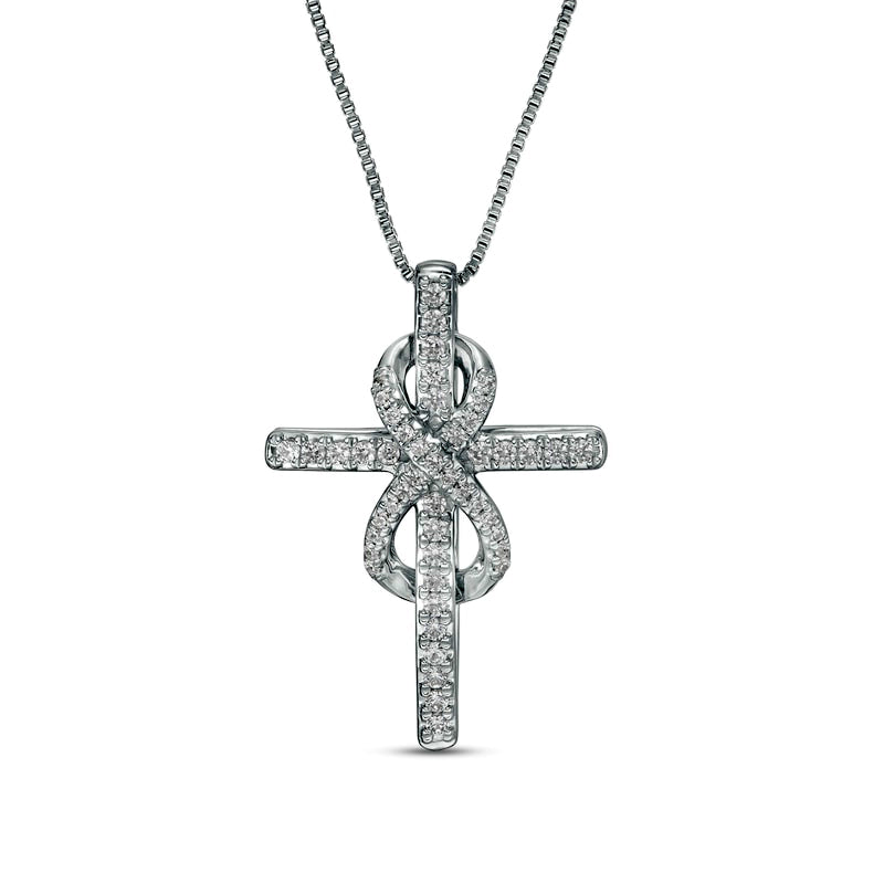 0.25 CT. T.W. Natural Diamond Cross with Infinity Pendant in Sterling Silver