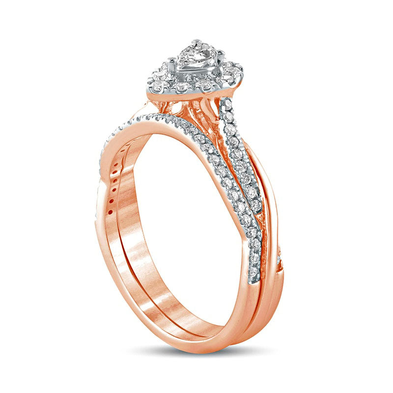 0.50 CT. T.W. Pear-Shaped Natural Diamond Frame Twist Shank Bridal Engagement Ring Set in Solid 10K Rose Gold