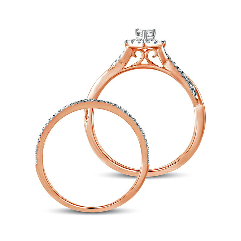 0.50 CT. T.W. Pear-Shaped Natural Diamond Frame Twist Shank Bridal Engagement Ring Set in Solid 10K Rose Gold