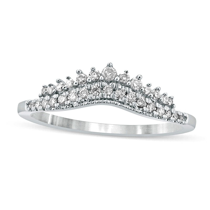 0.20 CT. T.W. Natural Diamond Crown Contour Antique Vintage-Style Anniversary Band in Solid 10K White Gold