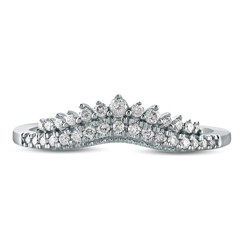 0.20 CT. T.W. Natural Diamond Crown Contour Antique Vintage-Style Anniversary Band in Solid 10K White Gold