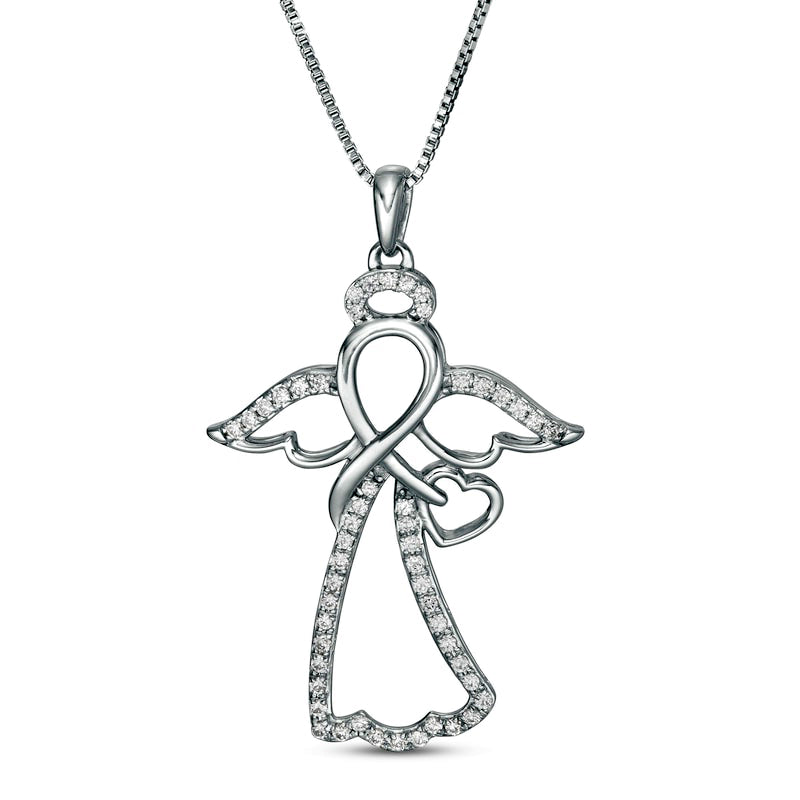 0.25 CT. T.W. Natural Diamond Infinity Angel with Angel Drop Pendant in Sterling Silver