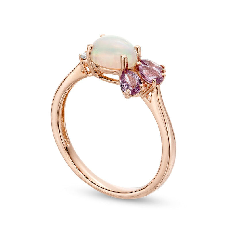 Sideways Opal, Pink Sapphire, and Natural Diamond Accent Petals Ring in Solid 10K Rose Gold