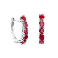 Oval Ruby Huggie Hoop Earrings in Sterling Silver