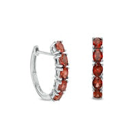 Oval Rhodolite Huggie Hoop Earrings in Sterling Silver