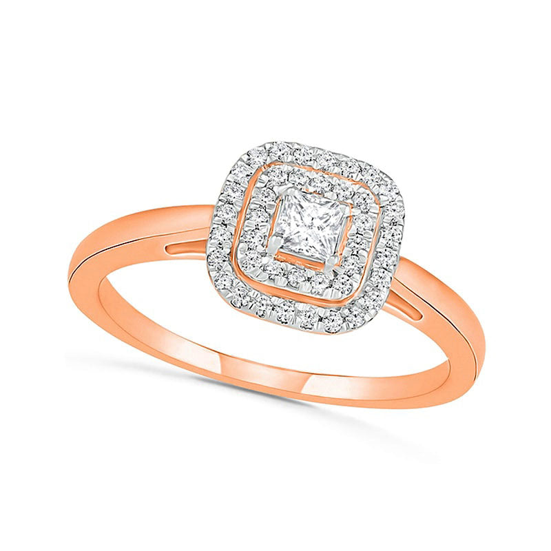 0.38 CT. T.W. Princess-Cut Natural Diamond Double Cushion Frame Bridal Engagement Ring Set in Solid 10K Rose Gold