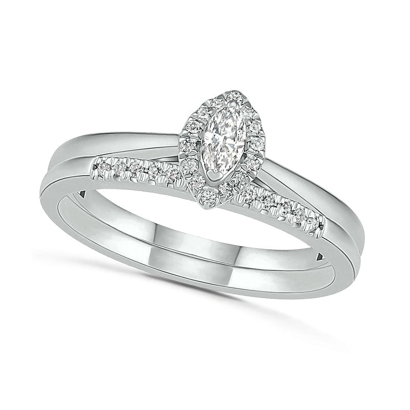 0.25 CT. T.W. Marquise Natural Diamond Frame Bridal Engagement Ring Set in Solid 10K White Gold