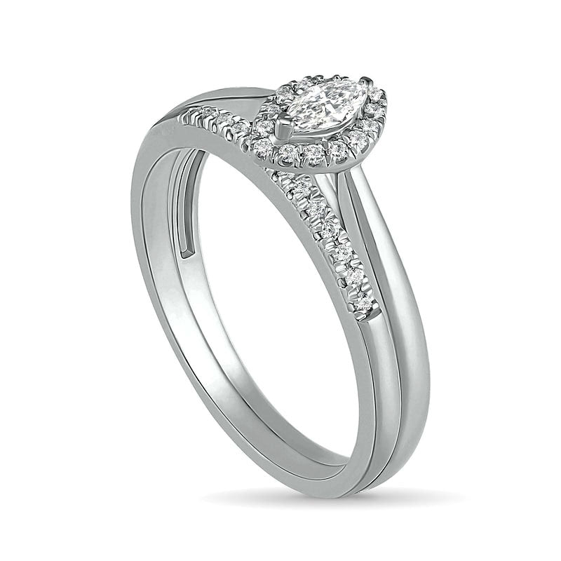 0.25 CT. T.W. Marquise Natural Diamond Frame Bridal Engagement Ring Set in Solid 10K White Gold