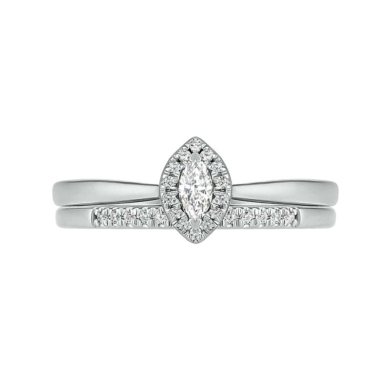 0.25 CT. T.W. Marquise Natural Diamond Frame Bridal Engagement Ring Set in Solid 10K White Gold