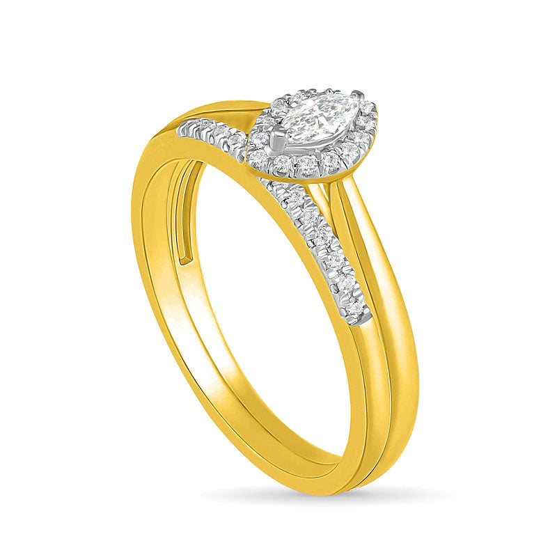 0.25 CT. T.W. Marquise Natural Diamond Frame Bridal Engagement Ring Set in Solid 10K Yellow Gold