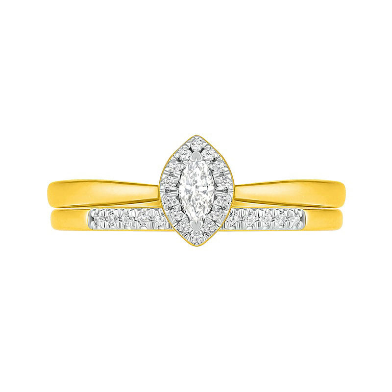 0.25 CT. T.W. Marquise Natural Diamond Frame Bridal Engagement Ring Set in Solid 10K Yellow Gold