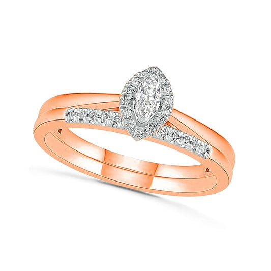 0.25 CT. T.W. Marquise Natural Diamond Frame Bridal Engagement Ring Set in Solid 10K Rose Gold