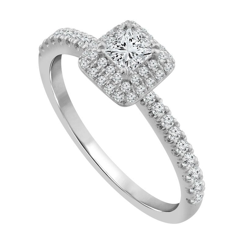 0.63 CT. T.W. Princess-Cut Natural Diamond Double Cushion Frame Engagement Ring in Solid 14K White Gold